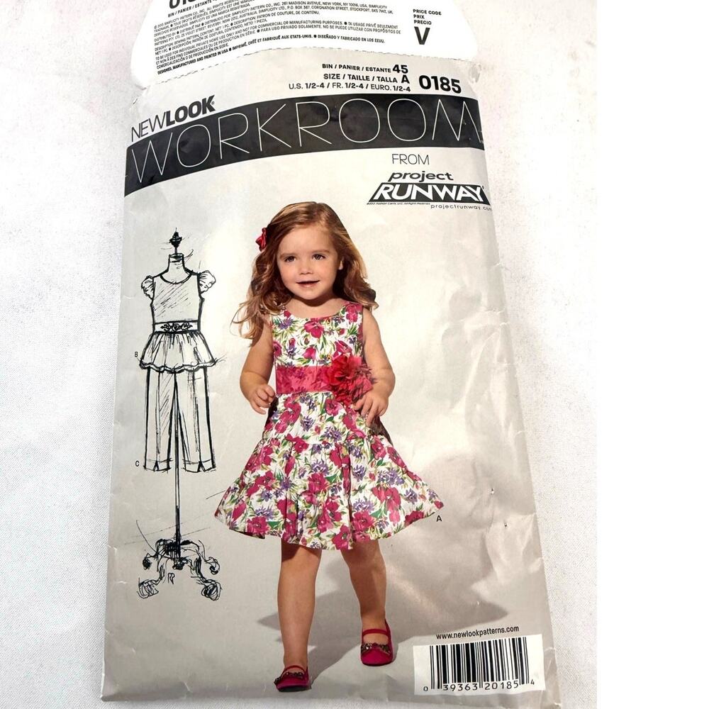 SKU3191 New Look Workroom 0185 Project Runway Baby/Toddler Sewing Pattern Dress+